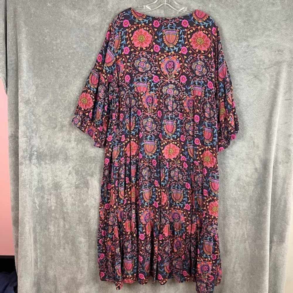 Natural Life Charlotte Midi Dress Womens XXL Floral Bell Sleeve Tiered Boho - Picture 5 of 8